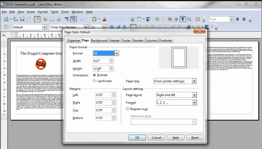 change page size in libreoffice mac