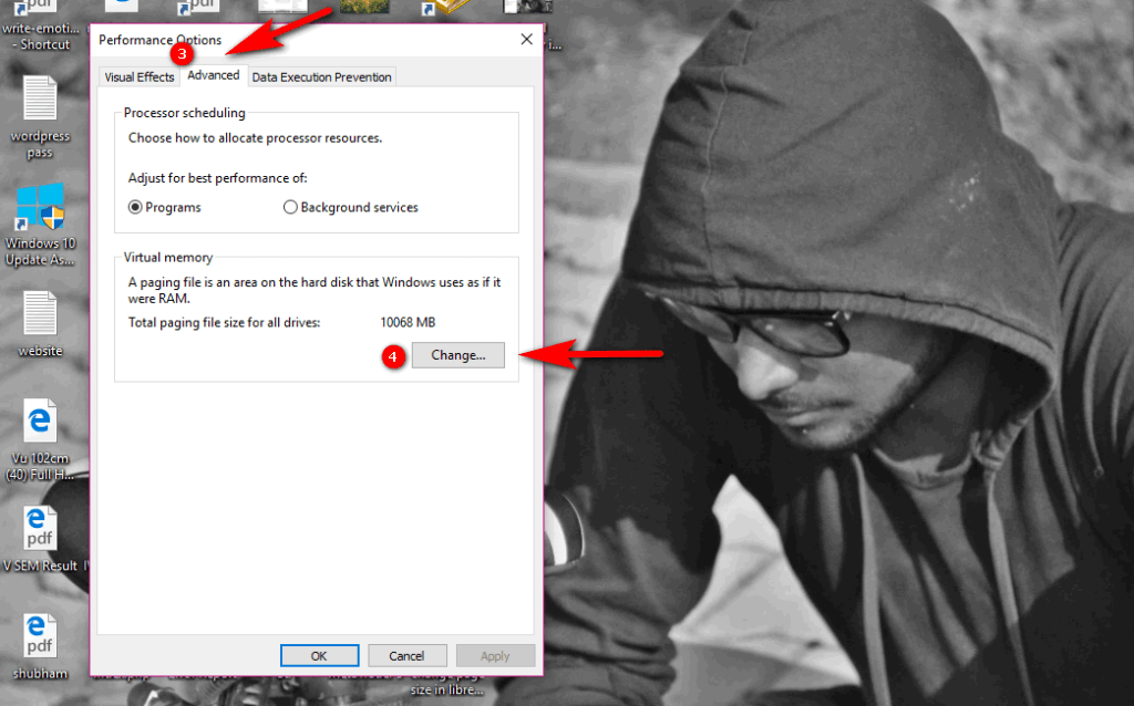 how to change virtual memory in windows 10