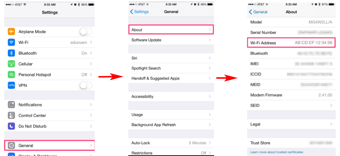 how to find my mac address iphone 6
