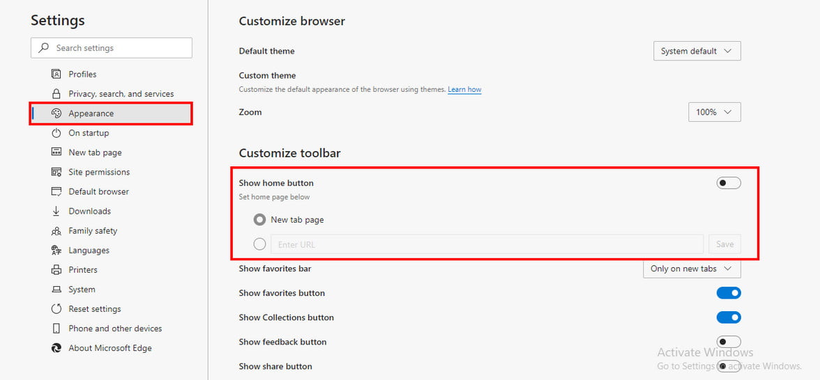 how to change homepage on edge
